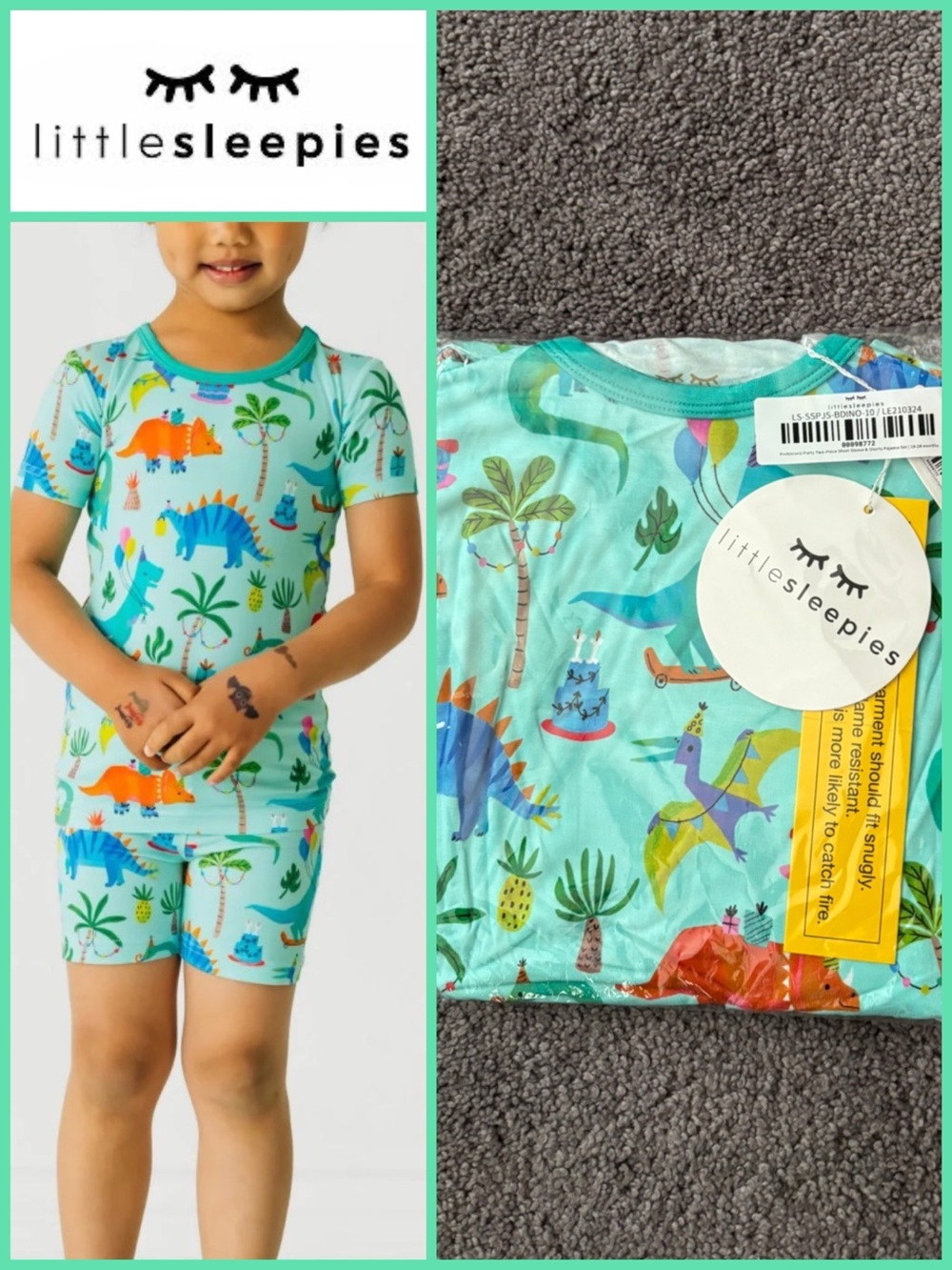 🦖🍰Little Sleepies Prehistoric Party Short Sleeve Pajamas 18-24